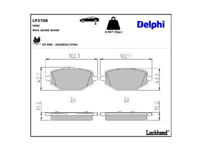 Juego de 4 pastillas de freno (Almohadilla de freno) DELPHI ref. LP3708