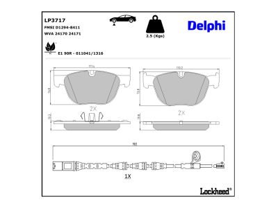 Juego de 4 pastillas de freno (Almohadilla de freno) DELPHI ref. LP3717