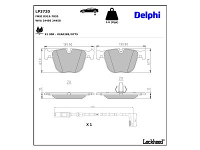 Juego de 4 pastillas de freno (Almohadilla de freno) DELPHI ref. LP3720
