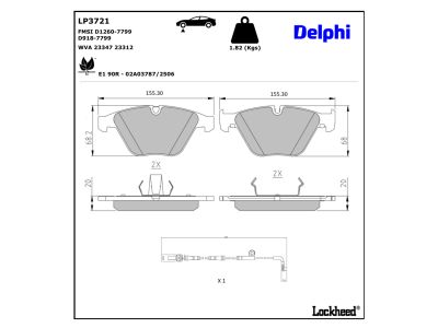 Juego de 4 pastillas de freno (Almohadilla de freno) DELPHI ref. LP3721