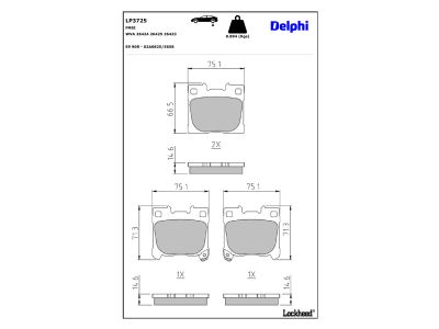 Jeu de 4 plaquettes de frein DELPHI ref. LP3725