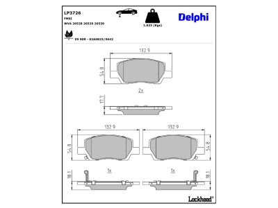 Juego de 4 pastillas de freno (Almohadilla de freno) DELPHI ref. LP3726