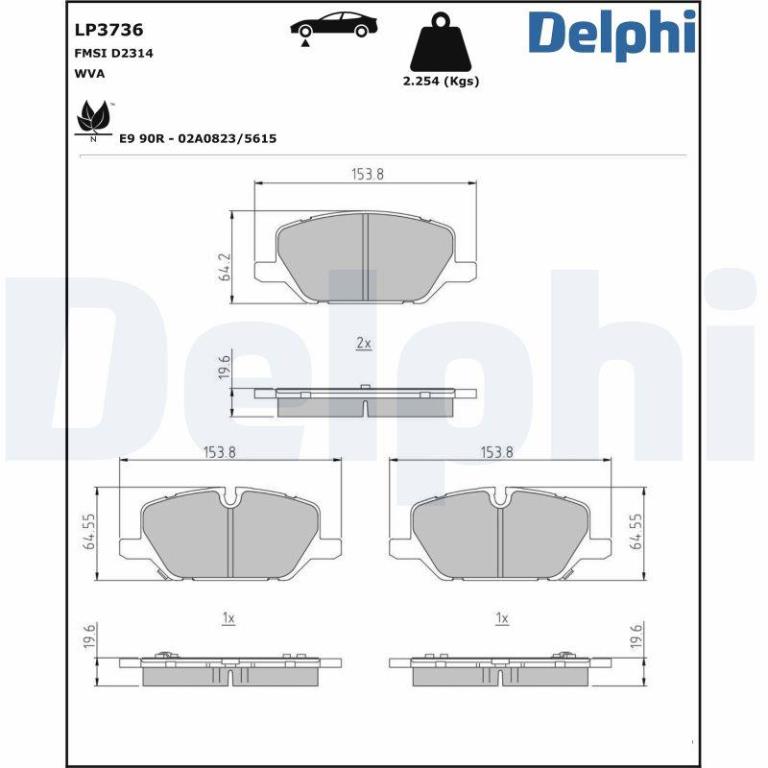 Juego de 4 pastillas de freno (Almohadilla de freno) DELPHI ref. LP3736