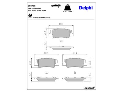 Jeu de 4 plaquettes de frein DELPHI ref. LP3738