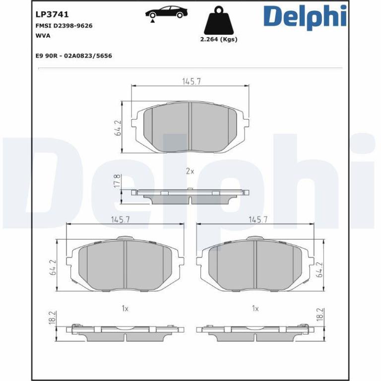 Juego de 4 pastillas de freno (Almohadilla de freno) DELPHI ref. LP3741
