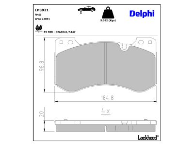Juego de 4 pastillas de freno (Almohadilla de freno) DELPHI ref. LP3821