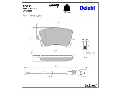 Jogo de 4 pastilhas de travão DELPHI ref. LP3824