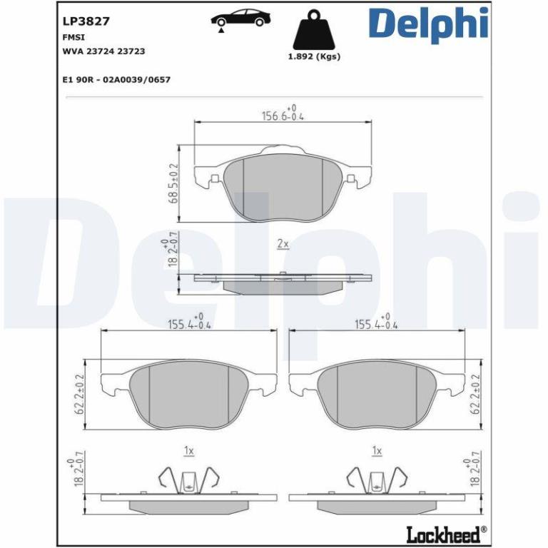 Pastiglie Freno Anteriori Delphi LP538 - Set Di Pattini Freno Per Auto - Ricambio Di Qualità
