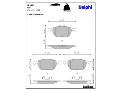 Juego de 4 pastillas de freno (Almohadilla de freno) DELPHI ref. LP3827