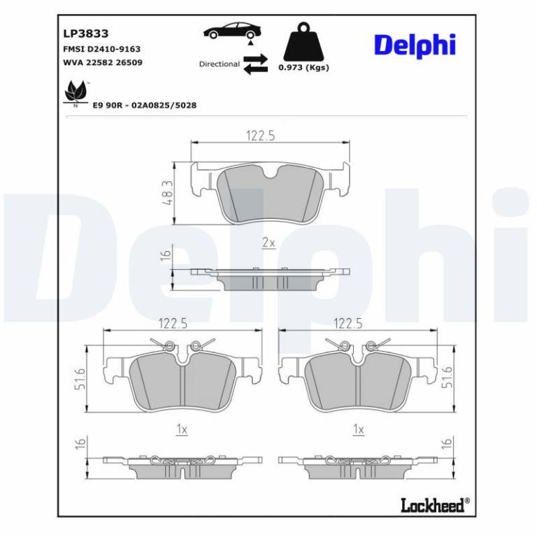 Jeu de 4 plaquettes de frein DELPHI ref. LP3833