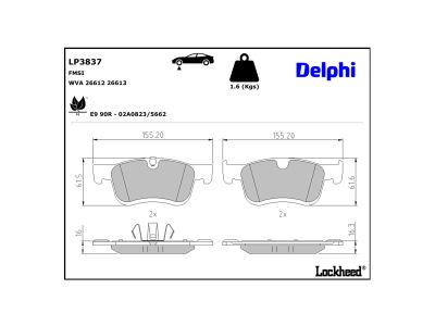 Jogo pastilhas travão, travão de estacionamento de disco DELPHI ref. LP3837
