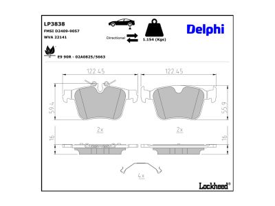 Jeu de 4 plaquettes de frein DELPHI ref. LP3838