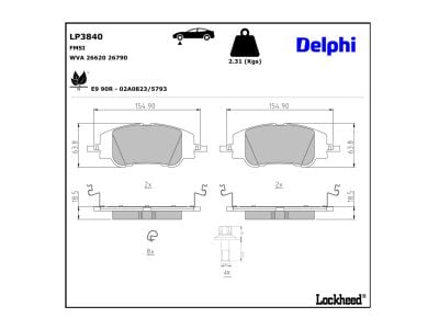 Jeu de 4 plaquettes de frein DELPHI ref. LP3840