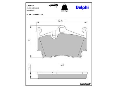 Jeu de 4 plaquettes de frein DELPHI ref. LP3847