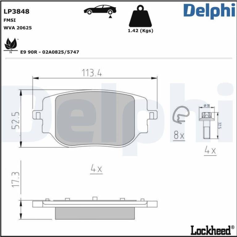 Jogo de 4 pastilhas de travão DELPHI ref. LP3848