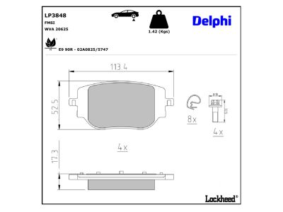Jogo de 4 pastilhas de travão DELPHI ref. LP3848