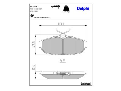 Jeu de 4 plaquettes de frein DELPHI ref. LP3851