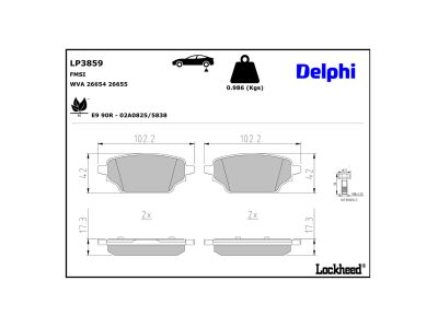 Juego de 4 pastillas de freno (Almohadilla de freno) DELPHI ref. LP3859