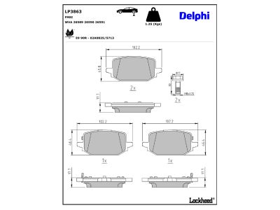 Juego de 4 pastillas de freno (Almohadilla de freno) DELPHI ref. LP3863