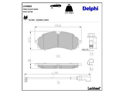 Jogo pastilhas travão, travão de estacionamento de disco DELPHI ref. LP3865
