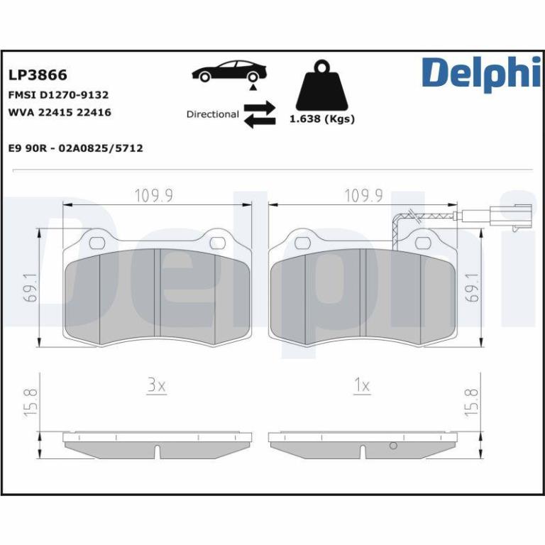 Jeu de 4 plaquettes de frein DELPHI ref. LP3866