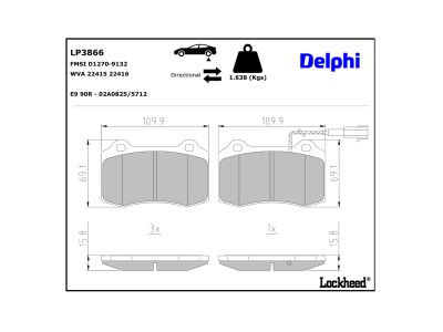 Jeu de 4 plaquettes de frein DELPHI ref. LP3866