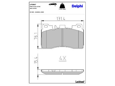 Jeu de 4 plaquettes de frein DELPHI ref. LP3867
