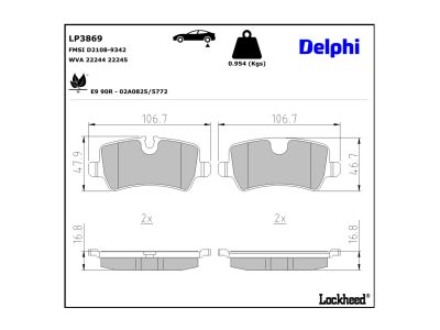 Jeu de 4 plaquettes de frein DELPHI ref. LP3869
