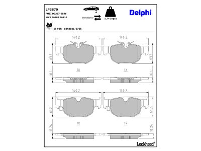 Jeu de 4 plaquettes de frein DELPHI ref. LP3870