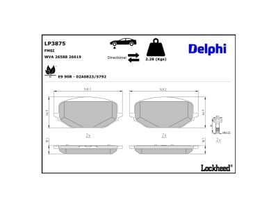 Juego de 4 pastillas de freno (Almohadilla de freno) DELPHI ref. LP3875