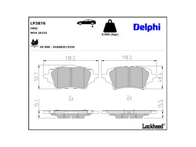 Jeu de 4 plaquettes de frein DELPHI ref. LP3876