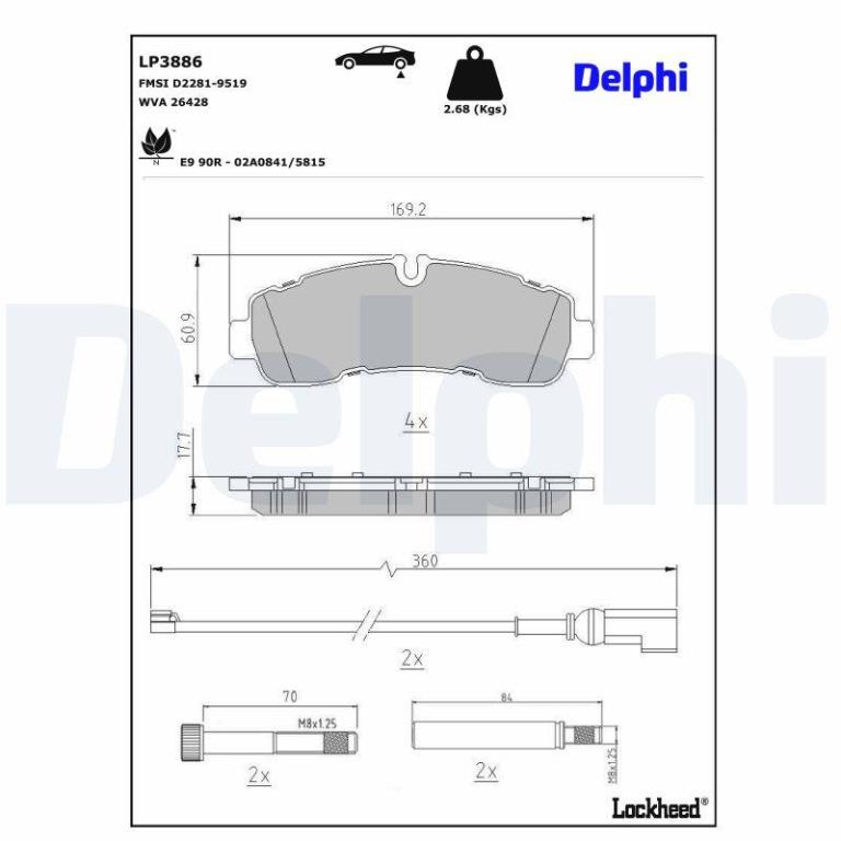 Jeu de 4 plaquettes de frein DELPHI ref. LP3886