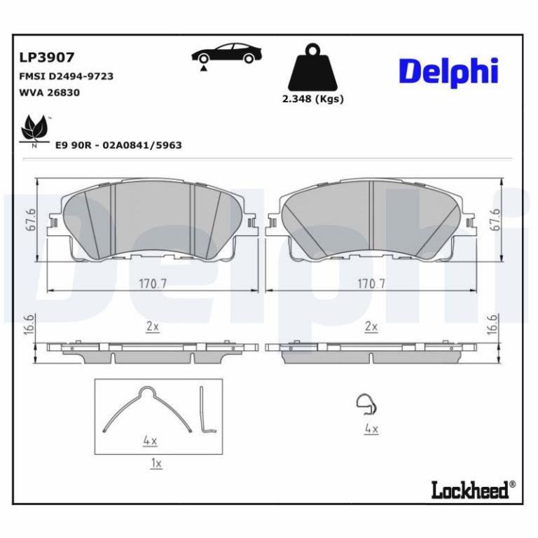 Juego de 4 pastillas de freno (Almohadilla de freno) DELPHI ref. LP3907