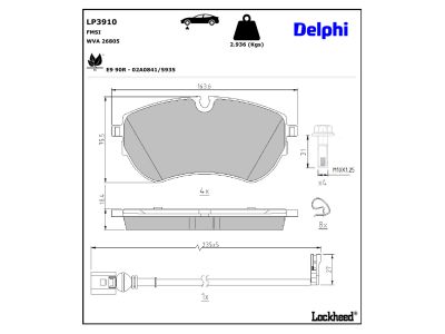 Jeu de 4 plaquettes de frein DELPHI ref. LP3910