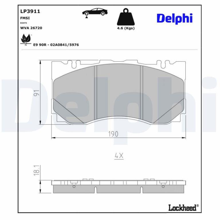 Juego de 4 pastillas de freno (Almohadilla de freno) DELPHI ref. LP3911