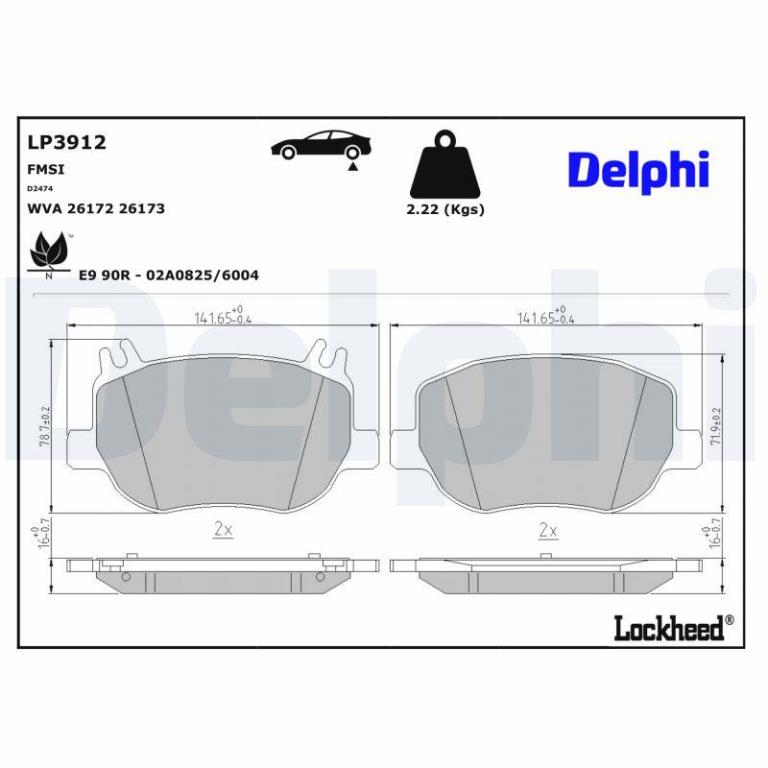 Jeu de 4 plaquettes de frein DELPHI ref. LP3912