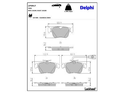 Jeu de 4 plaquettes de frein DELPHI ref. LP3917
