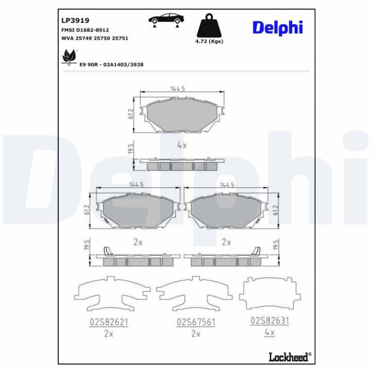 Jeu de 4 plaquettes de frein DELPHI LP3919