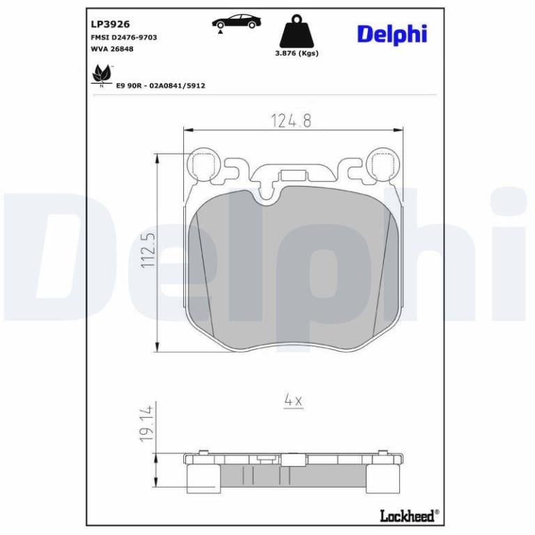 Juego de 4 pastillas de freno (Almohadilla de freno) DELPHI ref. LP3926
