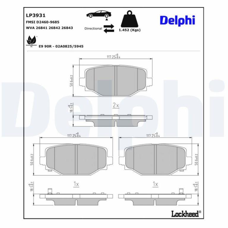 Jeu de 4 plaquettes de frein DELPHI ref. LP3931