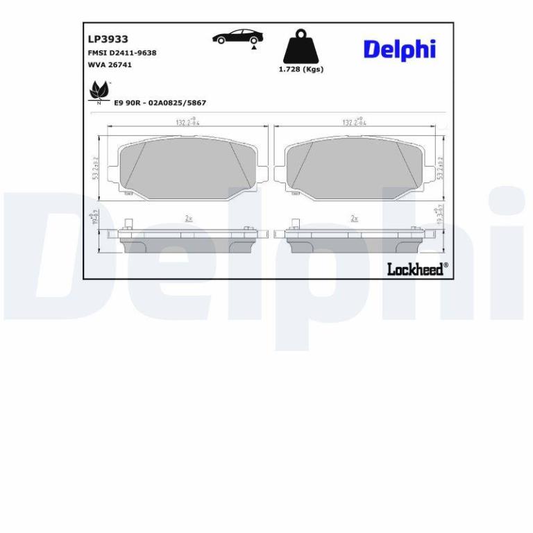 Jeu de 4 plaquettes de frein DELPHI ref. LP3933