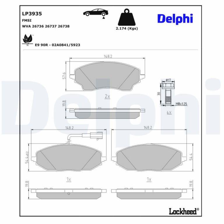 Jeu de 4 plaquettes de frein DELPHI ref. LP3935