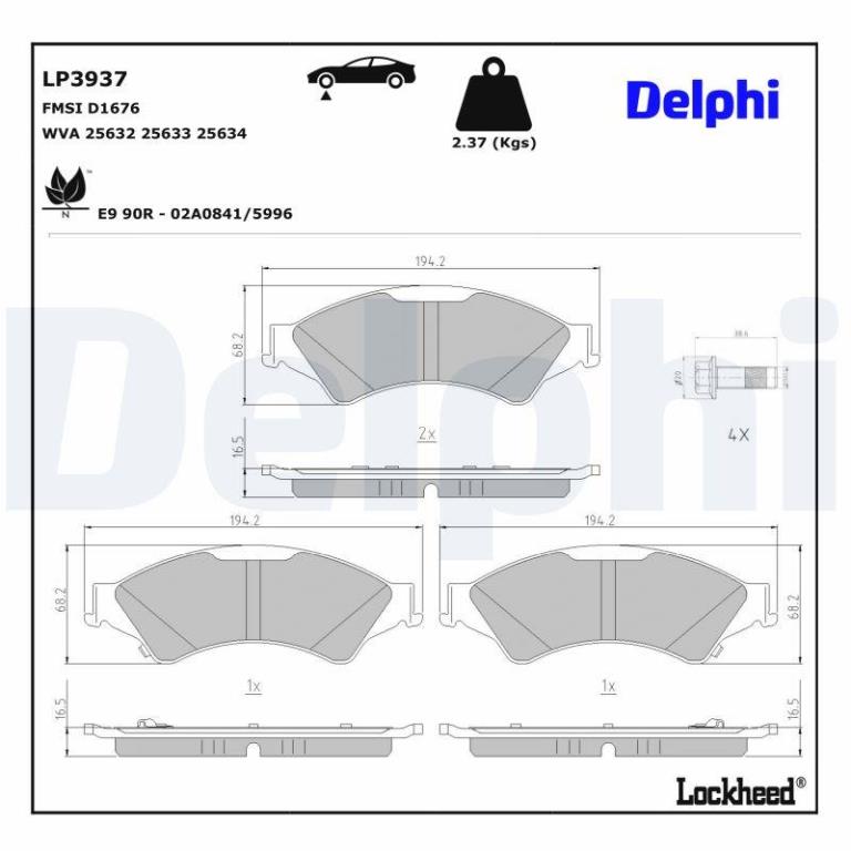 Juego de 4 pastillas de freno (Almohadilla de freno) DELPHI ref. LP3937