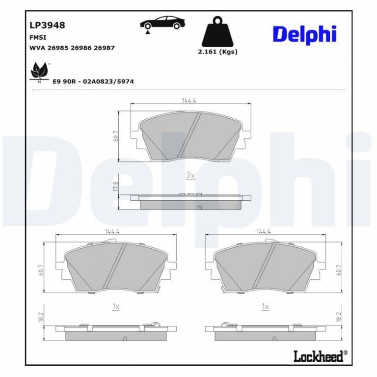 Juego de 4 pastillas de freno (Almohadilla de freno) DELPHI ref. LP3948