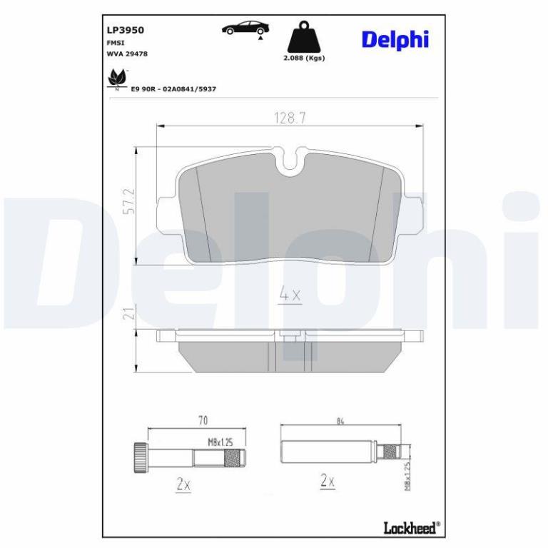 Jeu de 4 plaquettes de frein DELPHI ref. LP3950