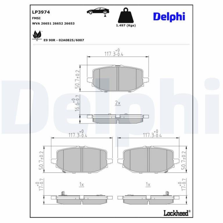 Jeu de 4 plaquettes de frein DELPHI ref. LP3974
