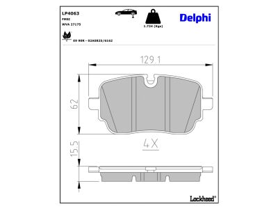 Jeu de 4 plaquettes de frein DELPHI LP4063