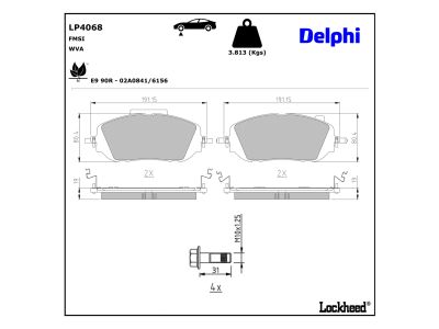 Jogo de 4 pastilhas de travão DELPHI LP4068