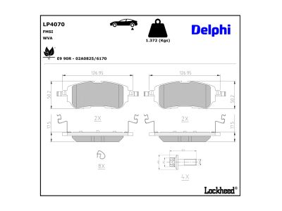 Jogo de 4 pastilhas de travão DELPHI LP4070