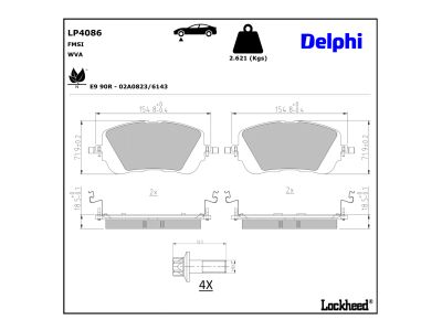 Jeu de 4 plaquettes de frein DELPHI LP4086